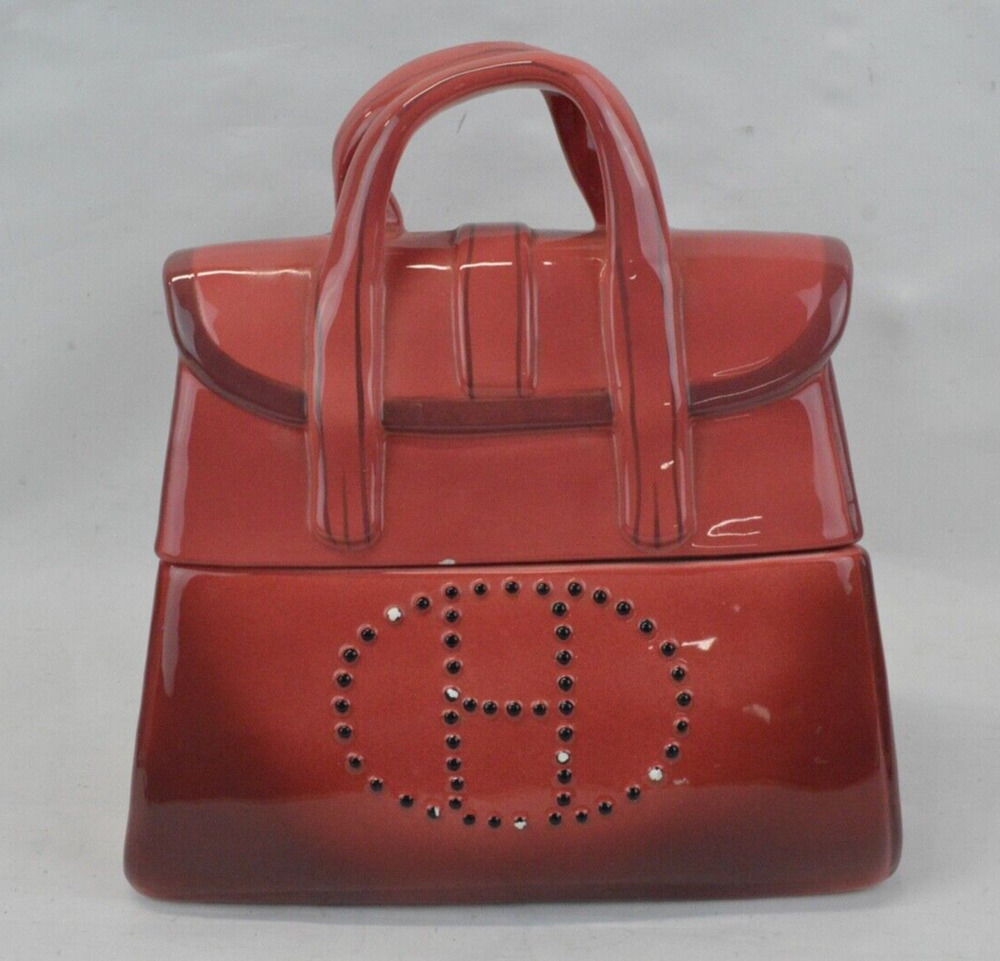 Ceramic Hermes Handbag Cookie Jar Red Purse International Bazaar 9" Vintage